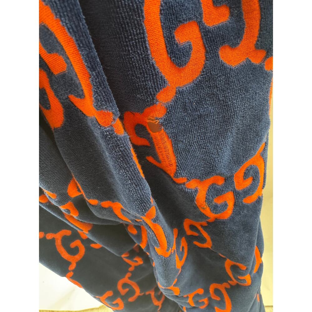 Gucci GG Velour Jogger Pants Size L Navy Orange Monogram Waffle Knit Sweatpants - Picture 11 of 15